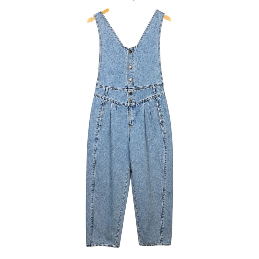 Vtg 80s Gasoline Denim Overalls Womens M Basque Waist Pleated Baggy Barrel Jeans